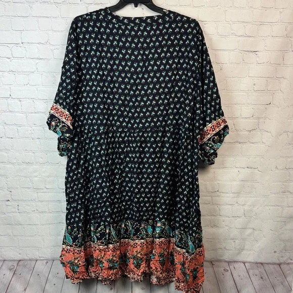 BloomChic Blue Floral Bohemian Balloon Sleeve Midi Dress Plus Size 5X - Picture 7 of 7